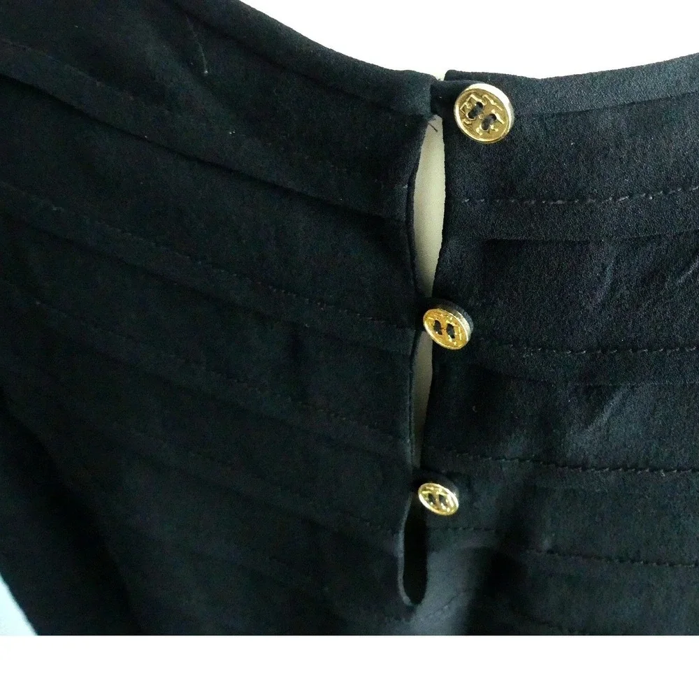 Tory Burch Black 100% Silk Pleated Tiered Scallop Hem Blouse Top Size 4